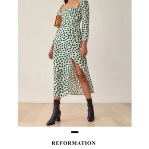Reformation Hilda Green Dot Dress